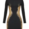 Domenica Black & Gold Foil Print Mini Dress Domenica Black & Gold Foil Print Mini Dress