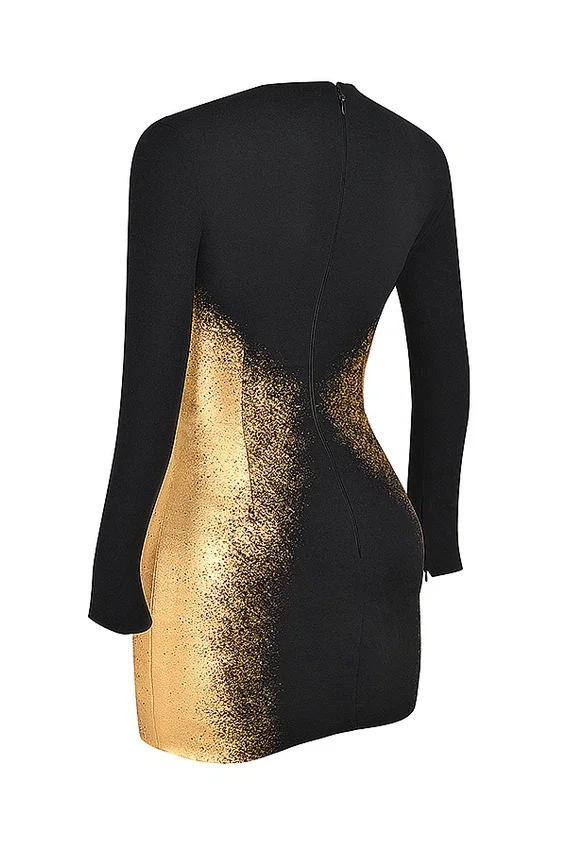Domenica Black & Gold Foil Print Mini Dress Domenica Black & Gold Foil Print Mini Dress