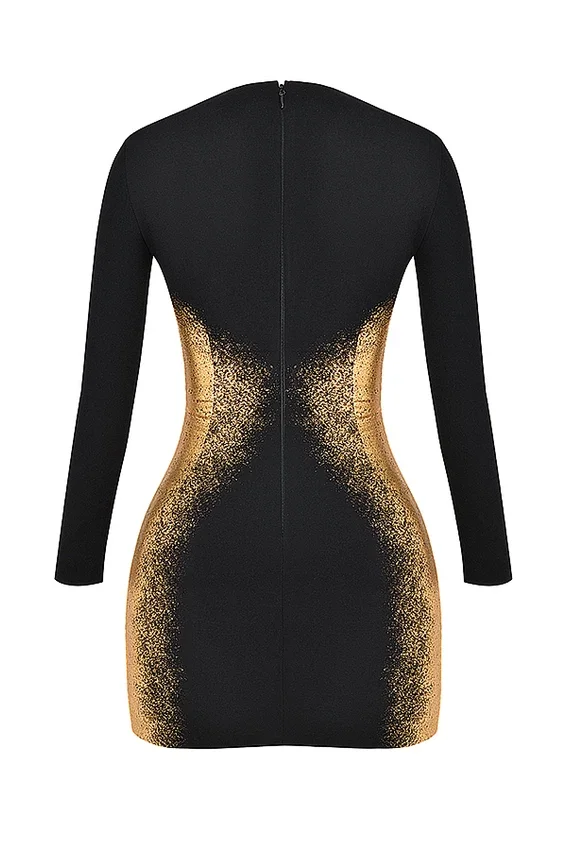 Domenica Black & Gold Foil Print Mini Dress Domenica Black & Gold Foil Print Mini Dress