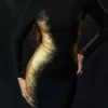 Domenica Black & Gold Foil Print Mini Dress Domenica Black & Gold Foil Print Mini Dress