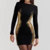 Domenica Black & Gold Foil Print Mini Dress Domenica Black & Gold Foil Print Mini Dress