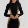 Domenica Black & Gold Foil Print Mini Dress Domenica Black & Gold Foil Print Mini Dress
