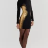 Domenica Black & Gold Foil Print Mini Dress Domenica Black & Gold Foil Print Mini Dress