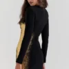 Domenica Black & Gold Foil Print Mini Dress Domenica Black & Gold Foil Print Mini Dress