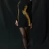 Domenica Black & Gold Foil Print Mini Dress Domenica Black & Gold Foil Print Mini Dress