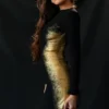 Domenica Black & Gold Foil Print Mini Dress Domenica Black & Gold Foil Print Mini Dress