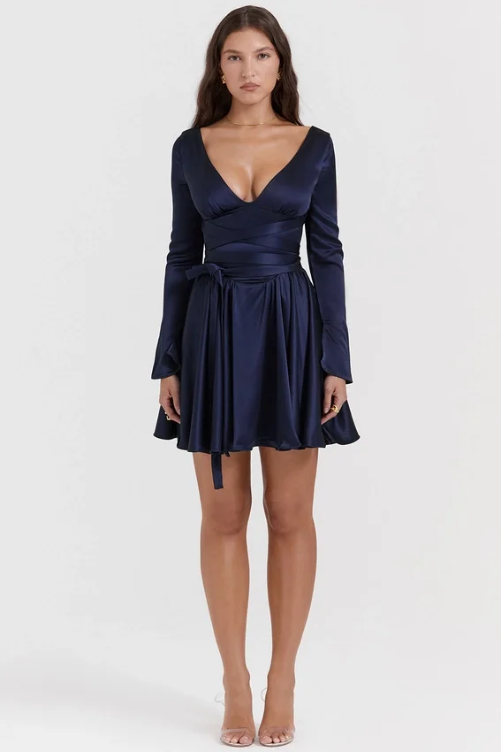 Dominique Navy Plunge Mini Dress Dominique Navy Plunge Mini Dress