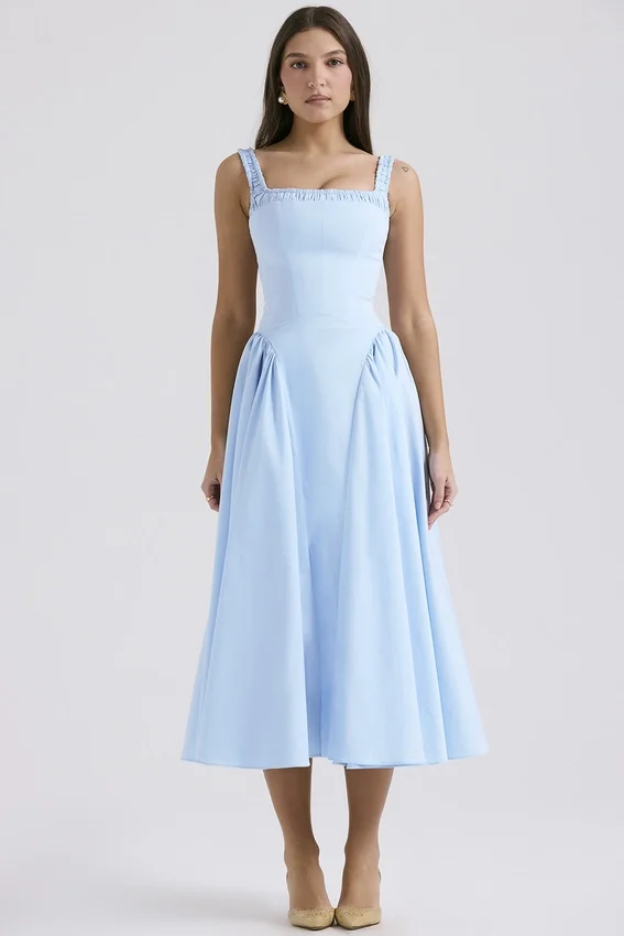 Dorothy Italian Azure Cotton Midi Sundress Dorothy Italian Azure Cotton Midi Sundress