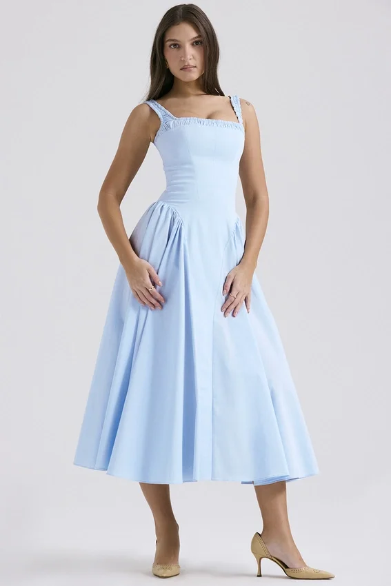 Dorothy Italian Azure Cotton Midi Sundress Dorothy Italian Azure Cotton Midi Sundress