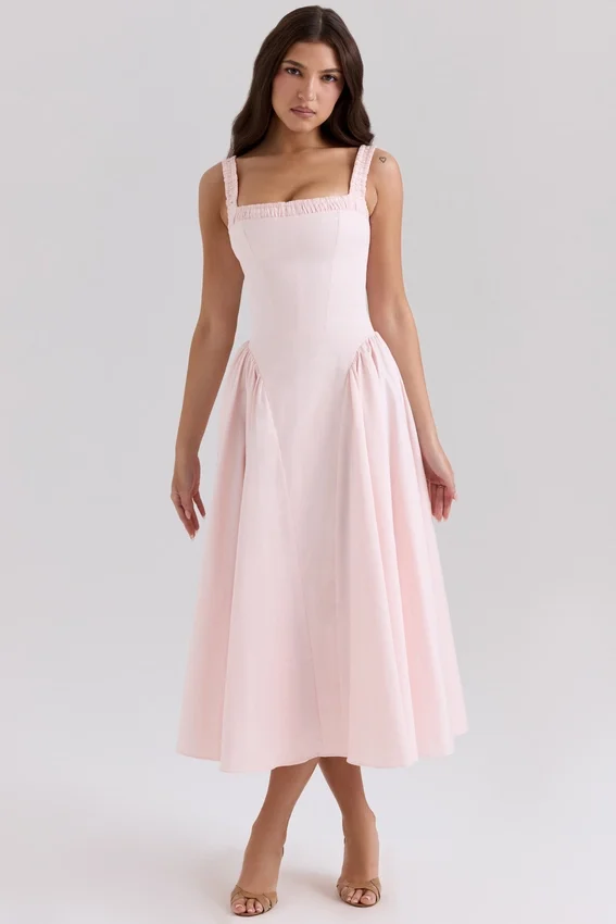 Dorothy Rose Pink Stretch Cotton Midi Sundress Dorothy Rose Pink Stretch Cotton Midi Sundress