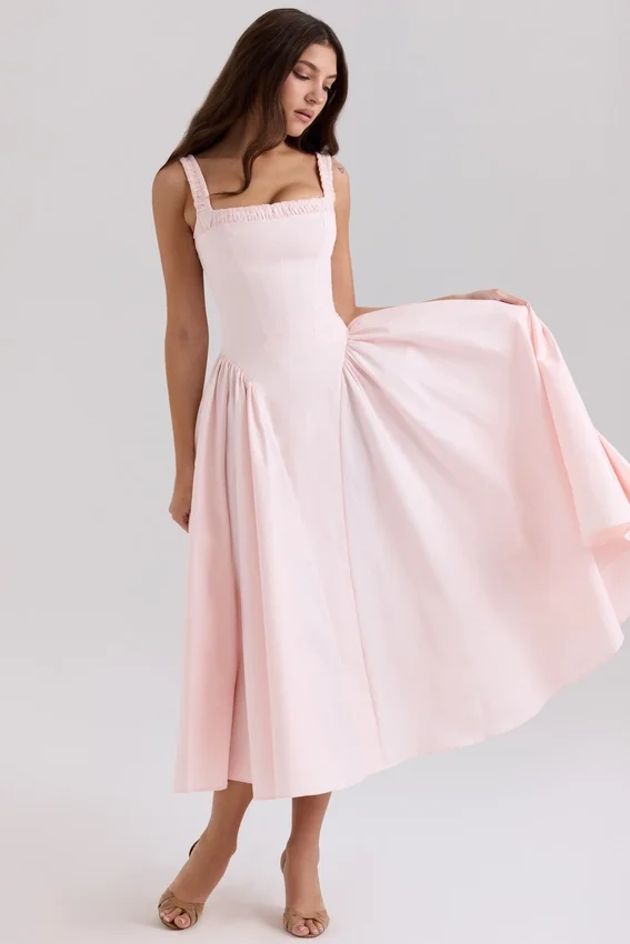Dorothy Rose Pink Stretch Cotton Midi Sundress Dorothy Rose Pink Stretch Cotton Midi Sundress