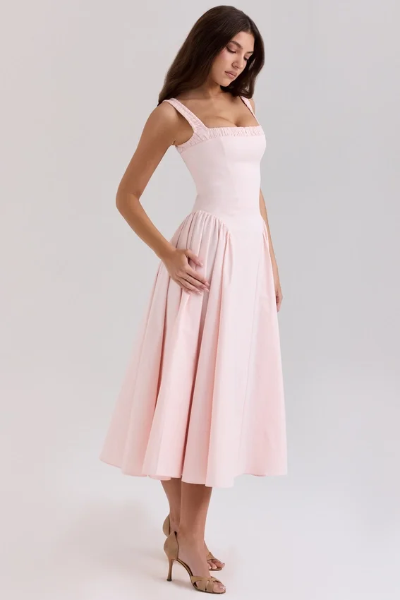 Dorothy Rose Pink Stretch Cotton Midi Sundress Dorothy Rose Pink Stretch Cotton Midi Sundress