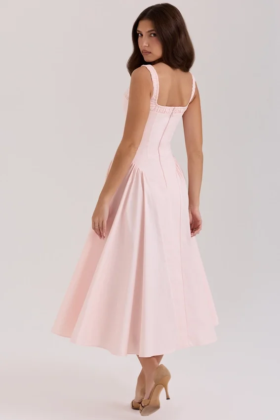 Dorothy Rose Pink Stretch Cotton Midi Sundress Dorothy Rose Pink Stretch Cotton Midi Sundress