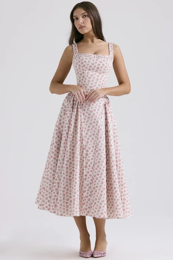 Dorothy White Rosebud Print Cotton Midi Sundress Dorothy White Rosebud Print Cotton Midi Sundress