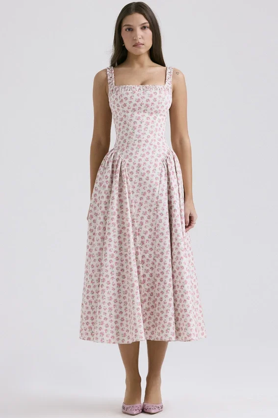Dorothy White Rosebud Print Cotton Midi Sundress Dorothy White Rosebud Print Cotton Midi Sundress