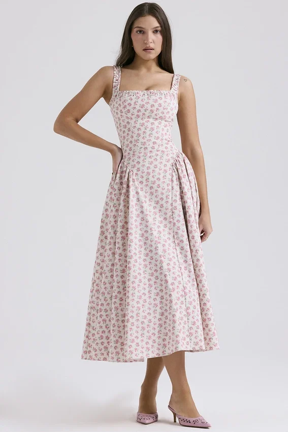 Dorothy White Rosebud Print Cotton Midi Sundress Dorothy White Rosebud Print Cotton Midi Sundress