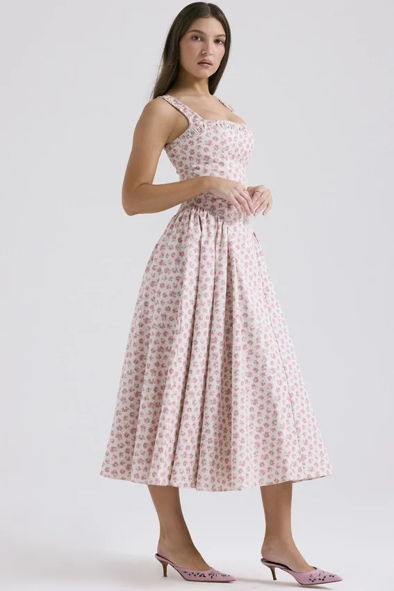 Dorothy White Rosebud Print Cotton Midi Sundress Dorothy White Rosebud Print Cotton Midi Sundress