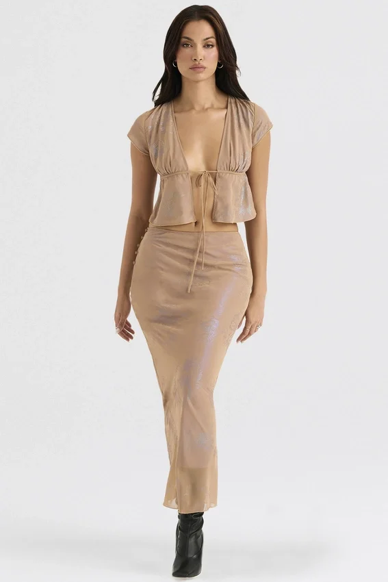 Dyana Shimmer Cafe Au Lait Bias Cut Maxi Skirt Dyana Shimmer Cafe Au Lait Bias Cut Maxi Skirt