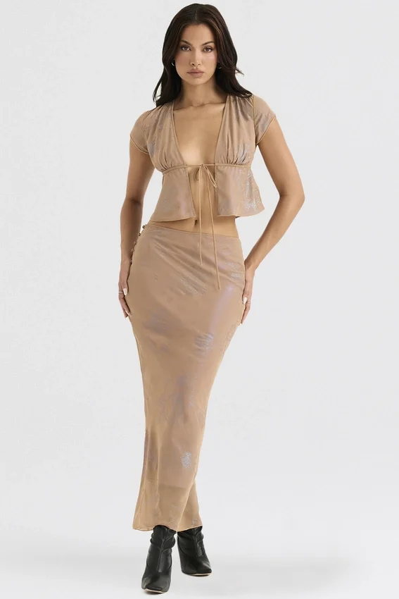 Dyana Shimmer Cafe Au Lait Bias Cut Maxi Skirt Dyana Shimmer Cafe Au Lait Bias Cut Maxi Skirt