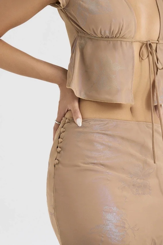 Dyana Shimmer Cafe Au Lait Bias Cut Maxi Skirt Dyana Shimmer Cafe Au Lait Bias Cut Maxi Skirt