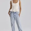 Effie White Sateen + Lace Trim Contour Top