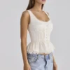 Effie White Sateen + Lace Trim Contour Top
