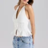 Elana White Stretch Cotton Halter Neck Corset Top