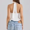 Elana White Stretch Cotton Halter Neck Corset Top