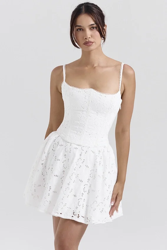 Elara White Broderie Anglais Mini Dress Elara White Broderie Anglais Mini Dress