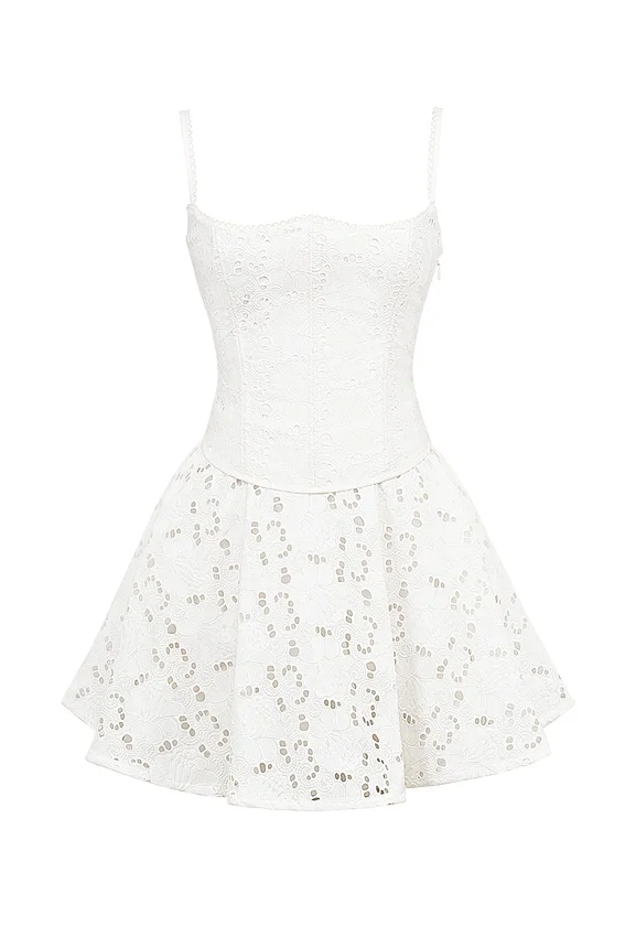 Elara White Broderie Anglais Mini Dress Elara White Broderie Anglais Mini Dress