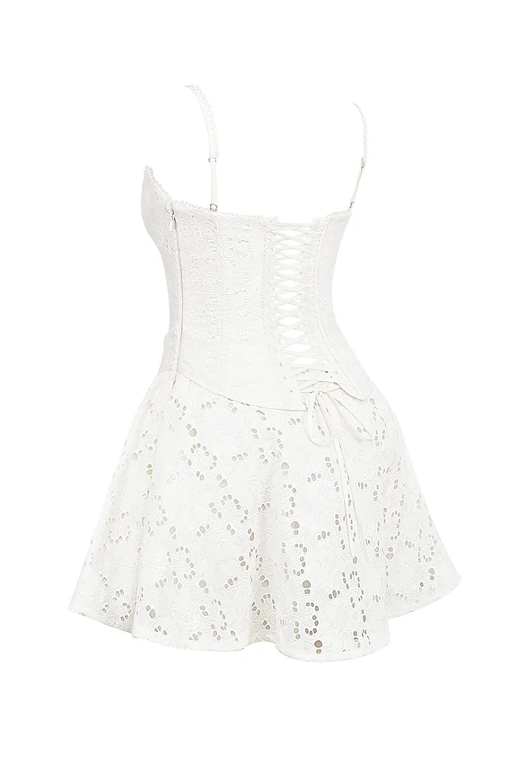 Elara White Broderie Anglais Mini Dress Elara White Broderie Anglais Mini Dress