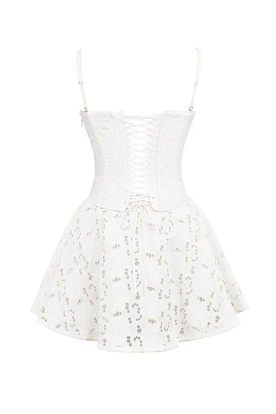 Elara White Broderie Anglais Mini Dress Elara White Broderie Anglais Mini Dress