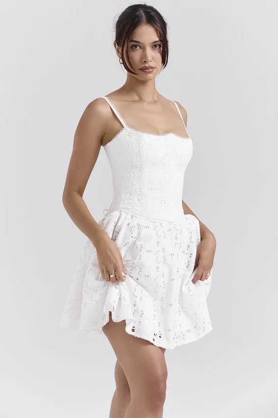 Elara White Broderie Anglais Mini Dress Elara White Broderie Anglais Mini Dress