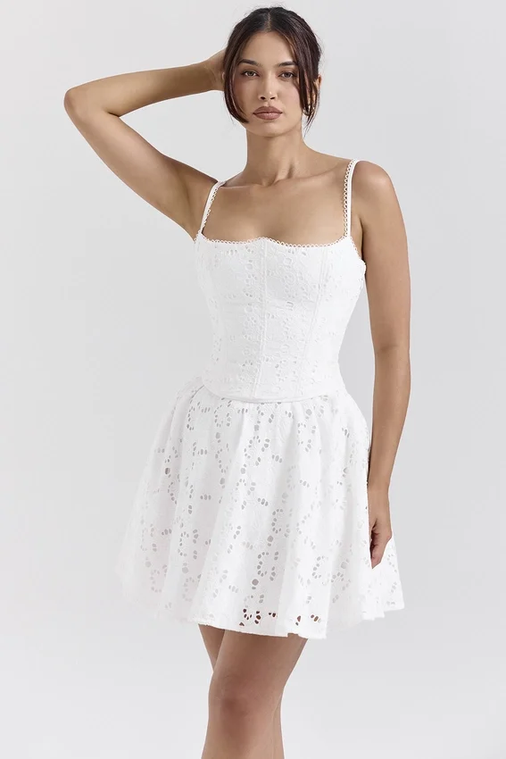 Elara White Broderie Anglais Mini Dress Elara White Broderie Anglais Mini Dress