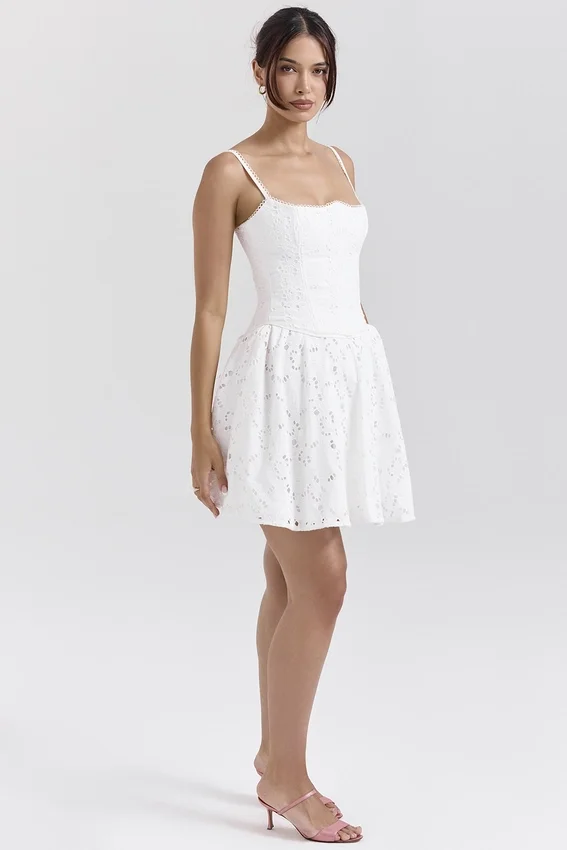 Elara White Broderie Anglais Mini Dress Elara White Broderie Anglais Mini Dress