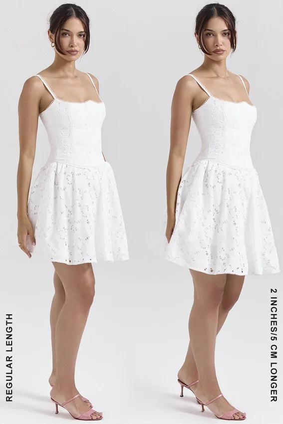 Elara White Broderie Anglais Mini Dress Elara White Broderie Anglais Mini Dress