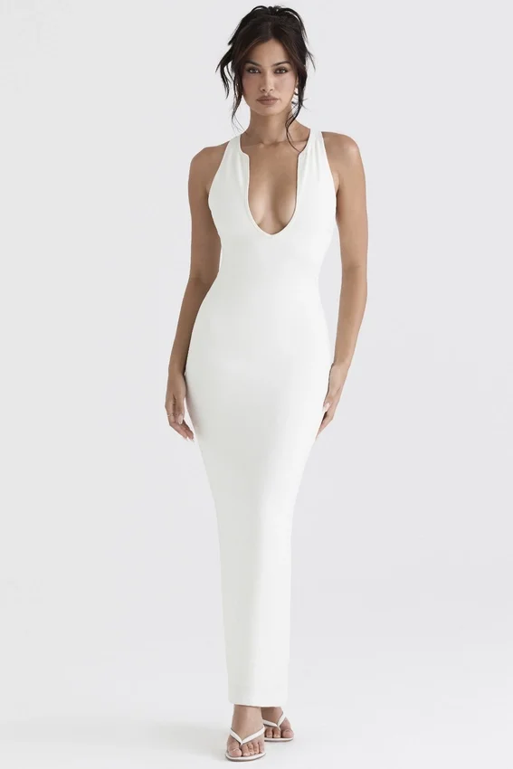Eleanora Ivory Plunge Maxi Dress Eleanora Ivory Plunge Maxi Dress