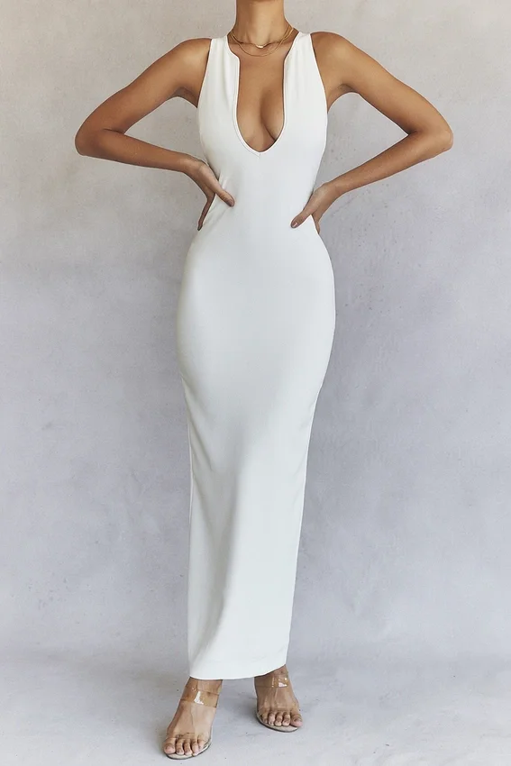 Eleanora Ivory Plunge Maxi Dress Eleanora Ivory Plunge Maxi Dress