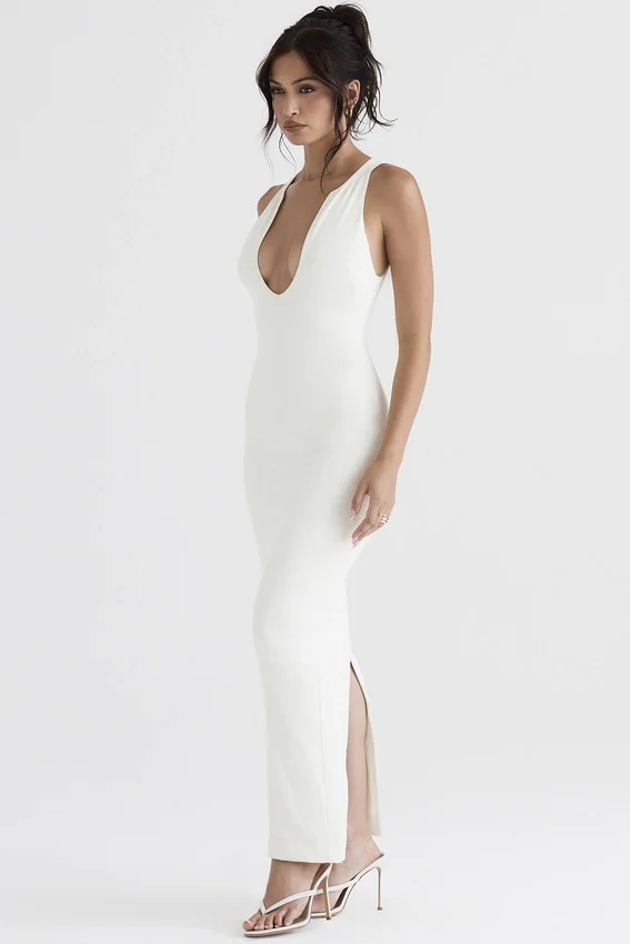 Eleanora Ivory Plunge Maxi Dress Eleanora Ivory Plunge Maxi Dress