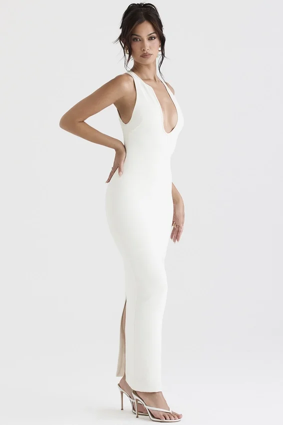 Eleanora Ivory Plunge Maxi Dress Eleanora Ivory Plunge Maxi Dress