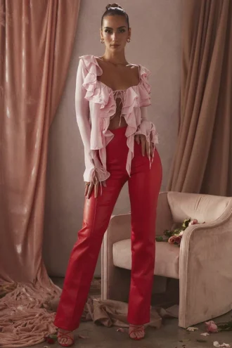 Elenaora Scarlet Vegan Leather Trousers