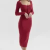 Eliane Red Bodycon Midi Skirt