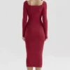Eliane Red Bodycon Midi Skirt