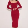 Eliane Red Bodycon Midi Skirt