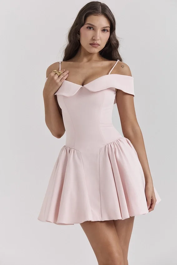 Elida Ballerina Pink Off Shoulder Mini Dress Elida Ballerina Pink Off Shoulder Mini Dress