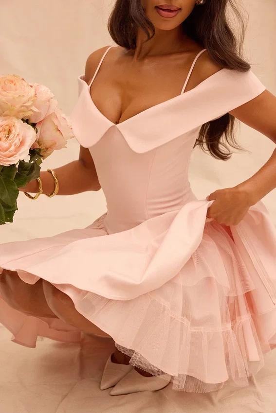 Elida Ballerina Pink Off Shoulder Mini Dress Elida Ballerina Pink Off Shoulder Mini Dress