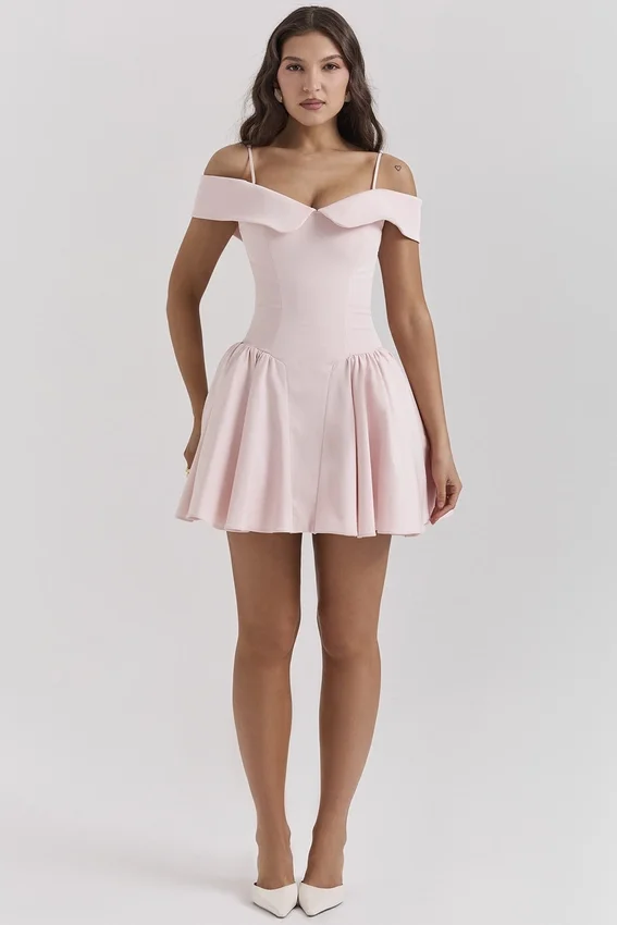 Elida Ballerina Pink Off Shoulder Mini Dress Elida Ballerina Pink Off Shoulder Mini Dress