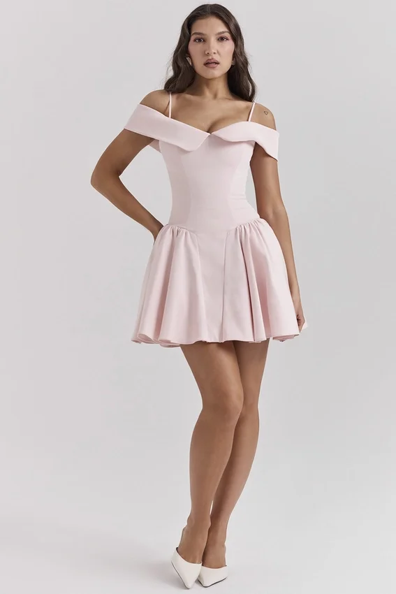 Elida Ballerina Pink Off Shoulder Mini Dress Elida Ballerina Pink Off Shoulder Mini Dress