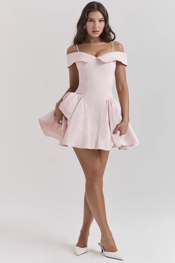 Elida Ballerina Pink Off Shoulder Mini Dress Elida Ballerina Pink Off Shoulder Mini Dress