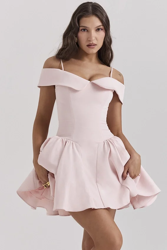 Elida Ballerina Pink Off Shoulder Mini Dress Elida Ballerina Pink Off Shoulder Mini Dress